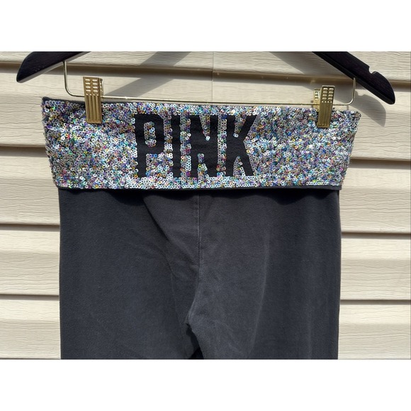 Victoria's Secret Pants - Victoria's Secret Pink Bling Y2K  Foldover Leggings Yoga Pants Sz M Sequins
